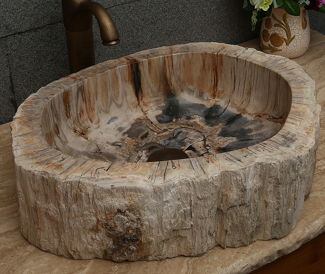 Natural Petrified Wood Vessel Sink for Bathroom